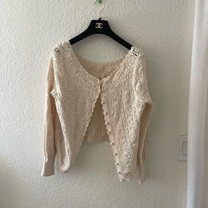 Sezane Crochet Spring Natural Beige Cardigan Small